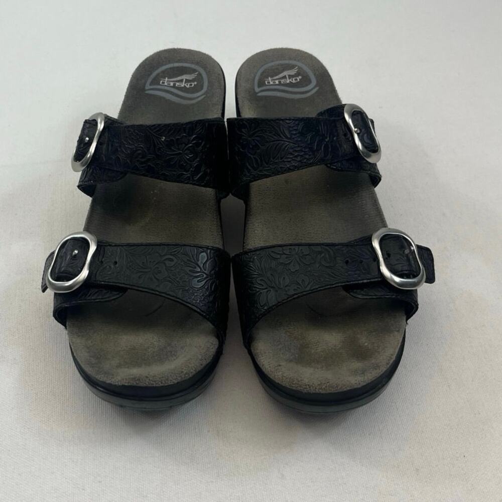 Dansko Black Embossed Leather Slide‎ Sandals EU 38 US 7.5-8 Minimalist Comfort